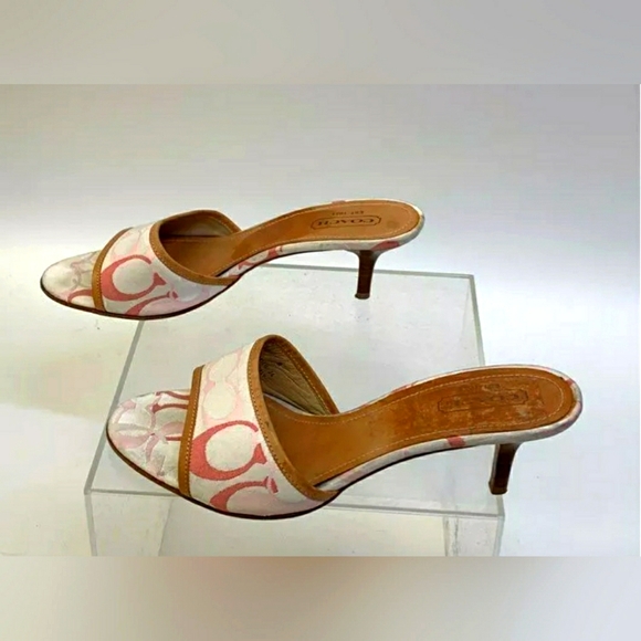 Coach Kirsten Vintage White Pink Open Toe Kitten Mini Heels Stiletto - Size 10 - Picture 2 of 8